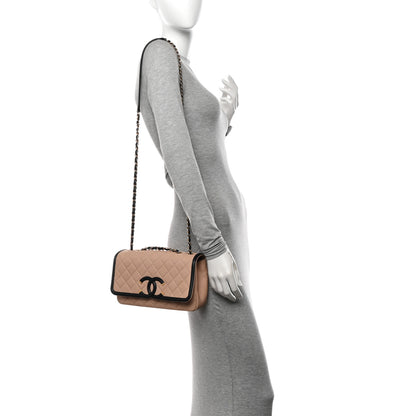 Chanel Caviar Quilted Medium CC Filigree Flap Beige Black 2 of 13