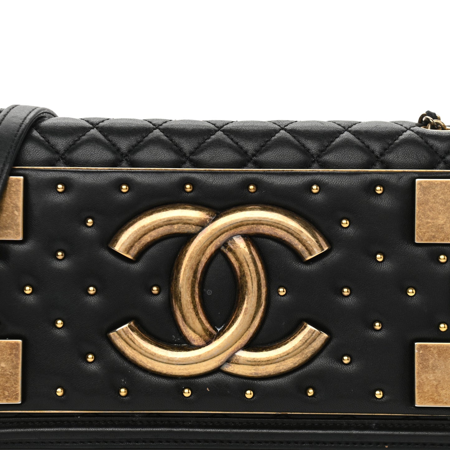 Lambskin Quilted Horizontal Boy Brick Studded Flap Black
