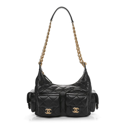 Chanel Shiny Lambskin Quilted Trendy Pockets Hobo Black 1 of 11