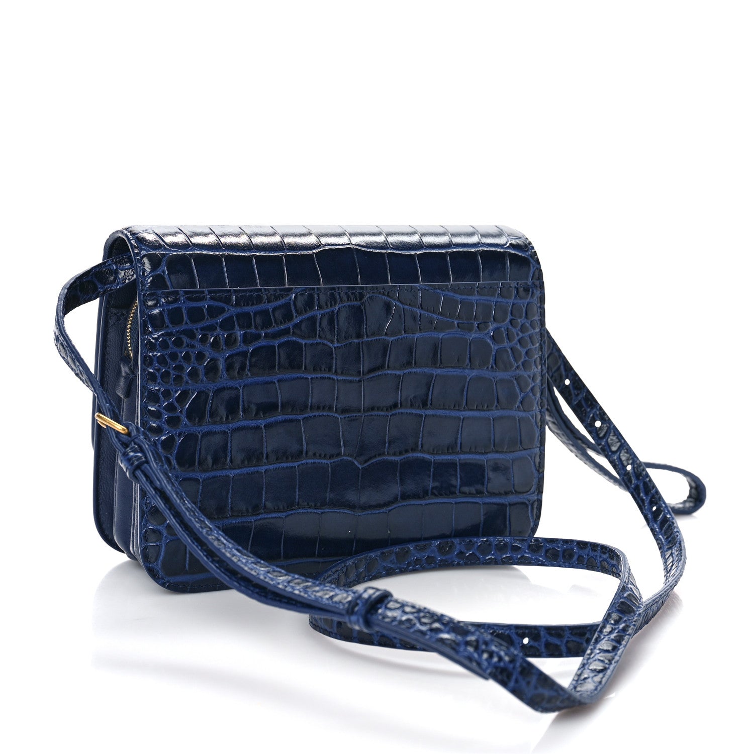 Balenciaga Shiny Calfskin Crocodile Embossed Small B Bag Navy 3 of 8