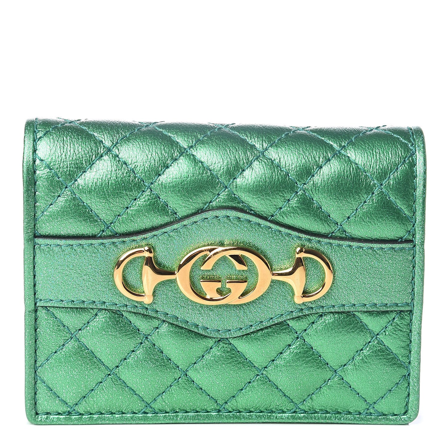 Laminated Nappa Trapuntata Zumi Card Case Jasmine Green