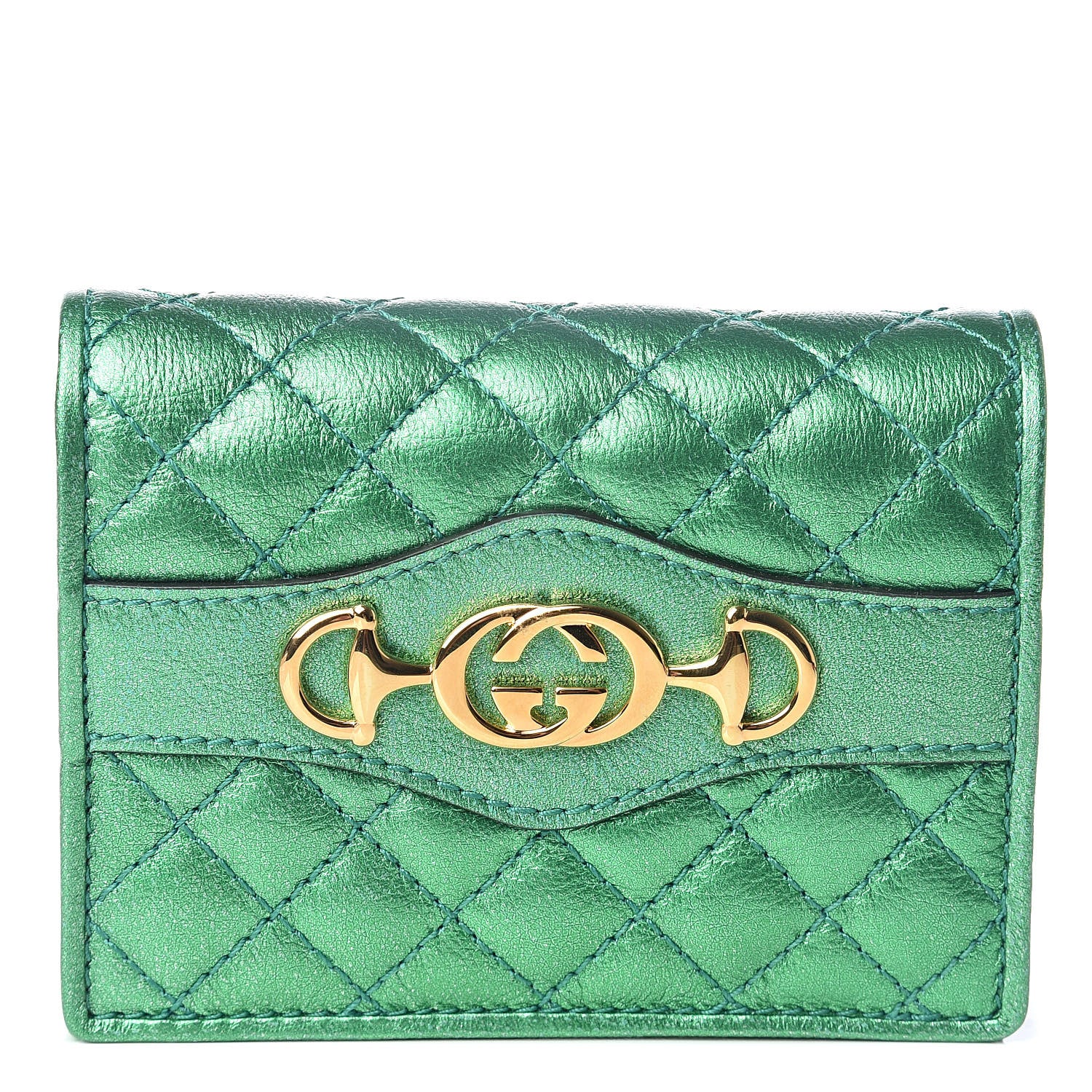 Gucci Laminated Nappa Trapuntata Zumi Card Case Jasmine Green 1 of 6