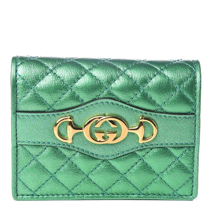 Gucci Laminated Nappa Trapuntata Zumi Card Case Jasmine Green 1 of 6