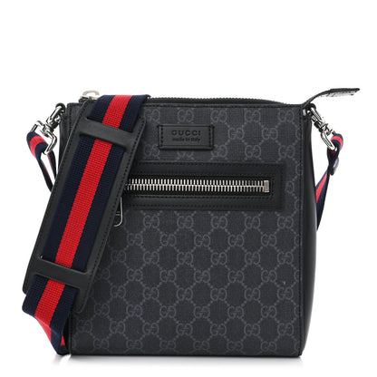 Gucci GG Supreme Monogram Web Small Flat Messenger Bag Black Grey 1 of 13