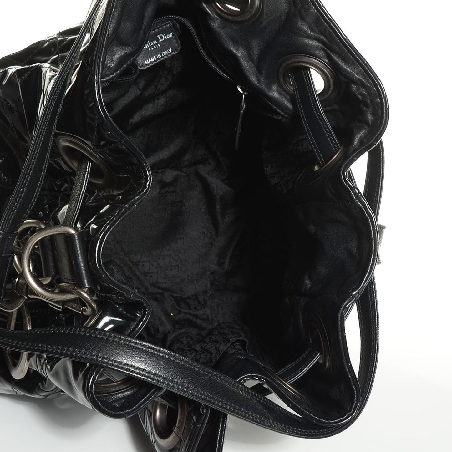 Vinyl Cannage Drawstring Tote Black