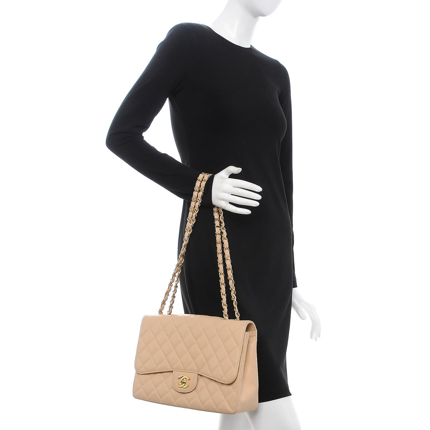 Caviar Quilted Jumbo Single Flap Beige Clair