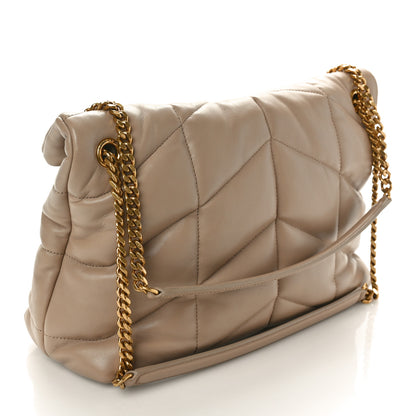 Saint Laurent Lambskin Quilted Medium Loulou Puffer Monogram Chain Satchel Dark Beige 3 of 10