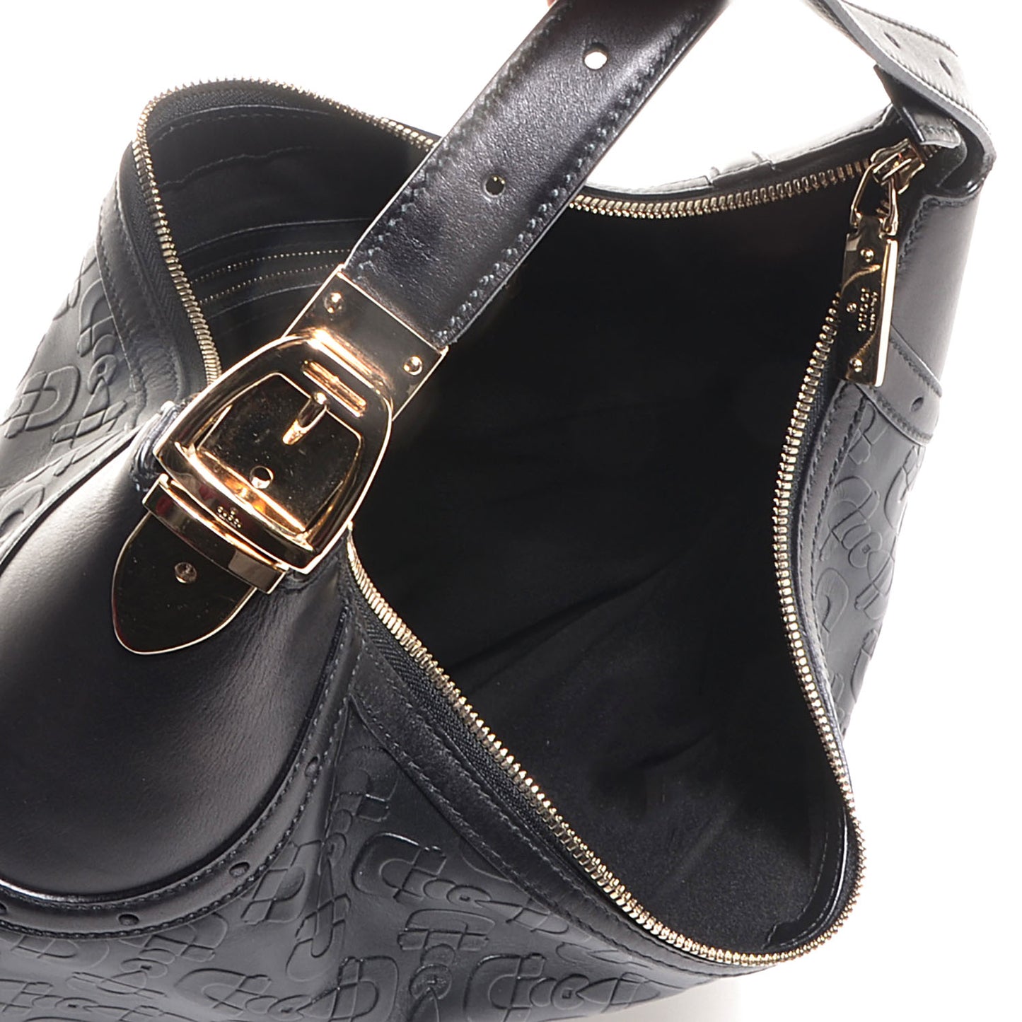Leather Horsebit Embossed Glam Hobo Black