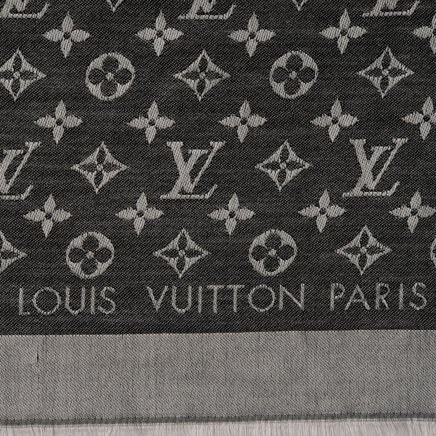 Louis Vuitton Wool Silk Monogram Denim Shawl Black 4 of 5