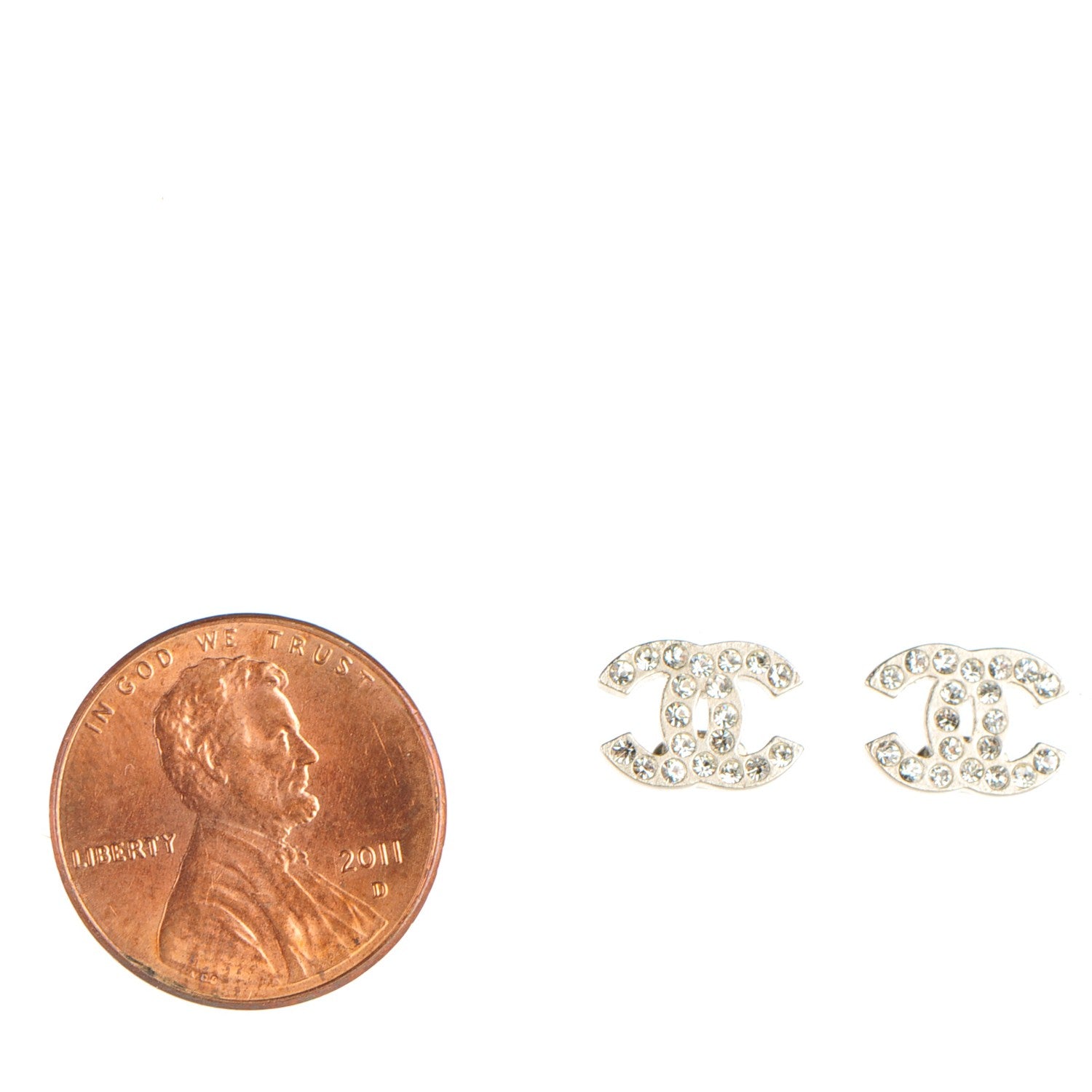 Chanel Crystal Timeless CC Earrings Silver 2 of 5