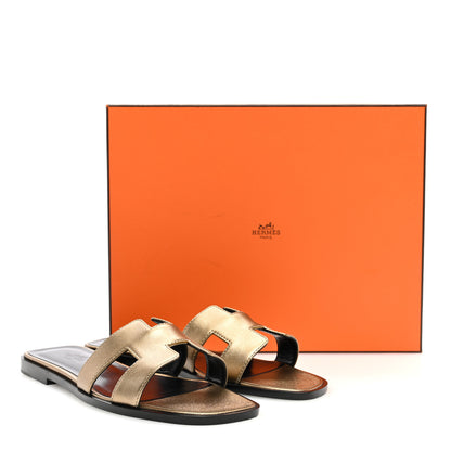 Hermes Metallic Madame Calfskin Oran Sandals 36.5 Vert Bronze 8 of 8