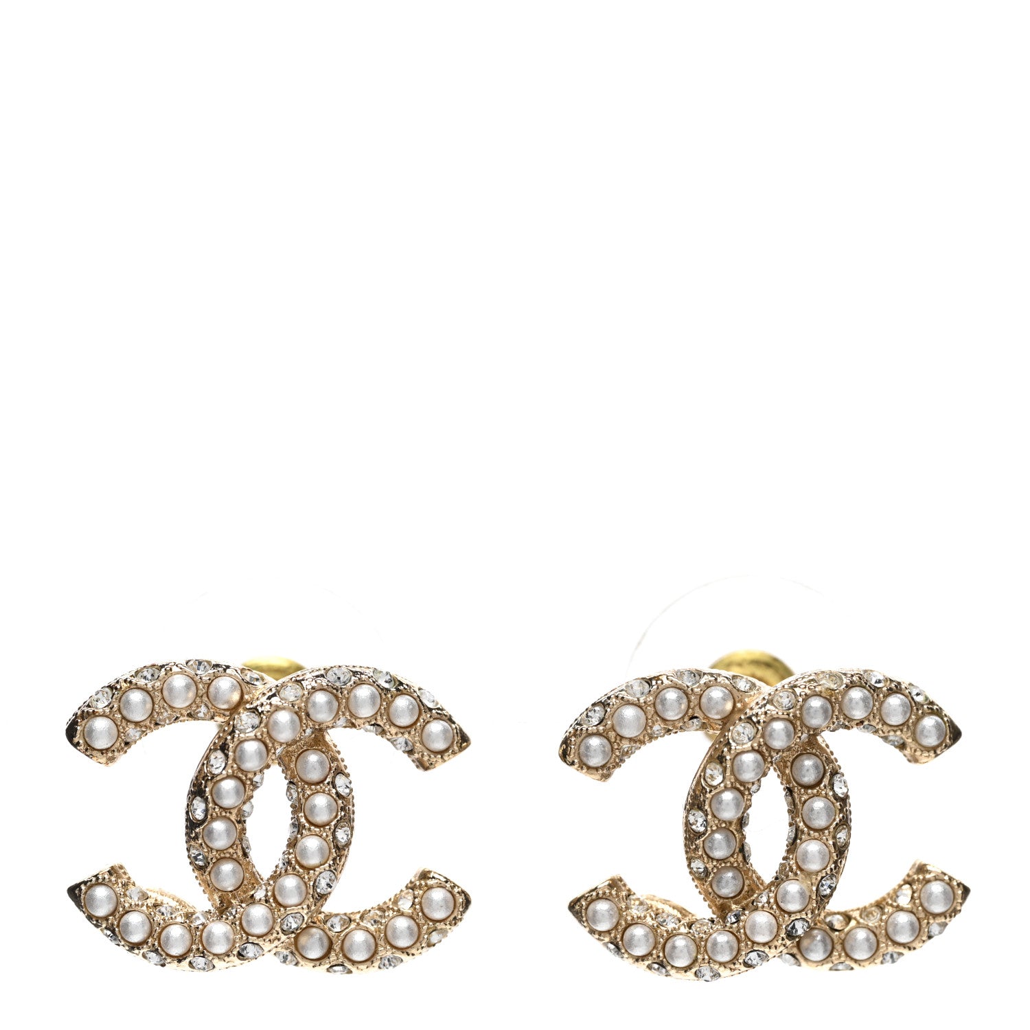 Chanel Crystal Pearl CC Earrings Gold 1 of 5