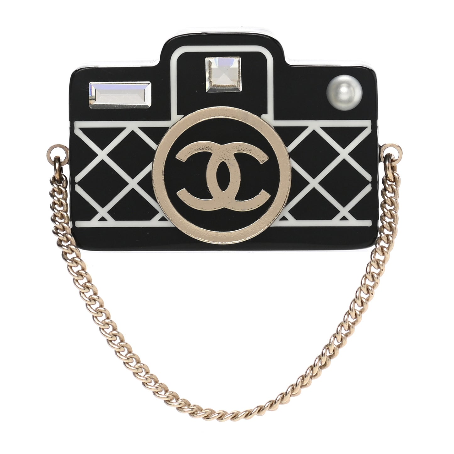 Resin Camera CC Brooch Gold Black