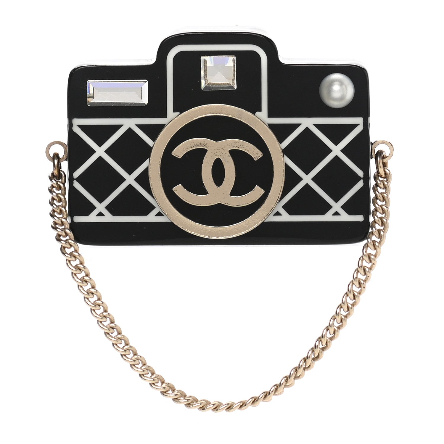Chanel Resin Camera CC Brooch Gold Black 1 of 4