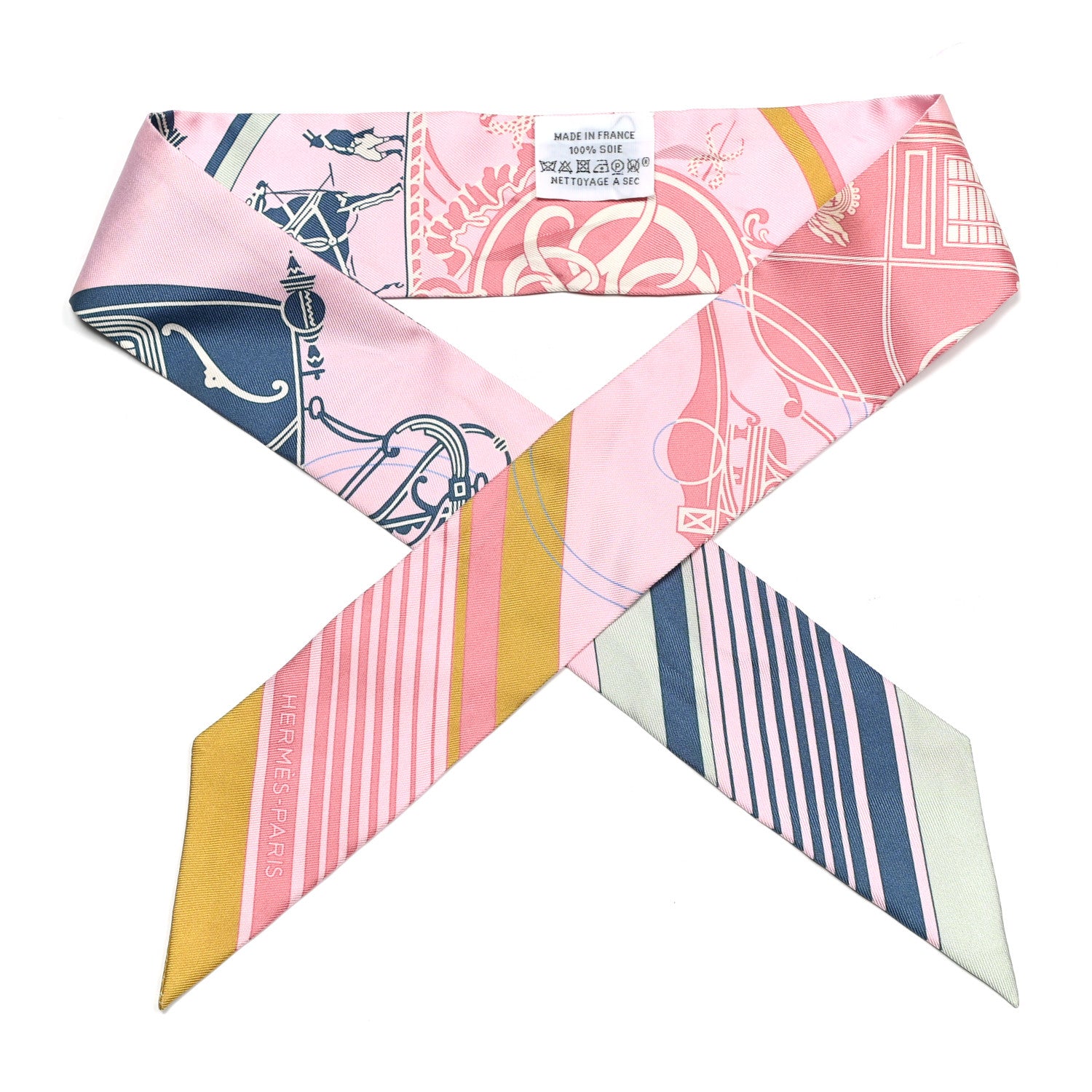 Hermes Silk Ex-Libris Twilly Rose Pale Vert Ocre 1 of 4