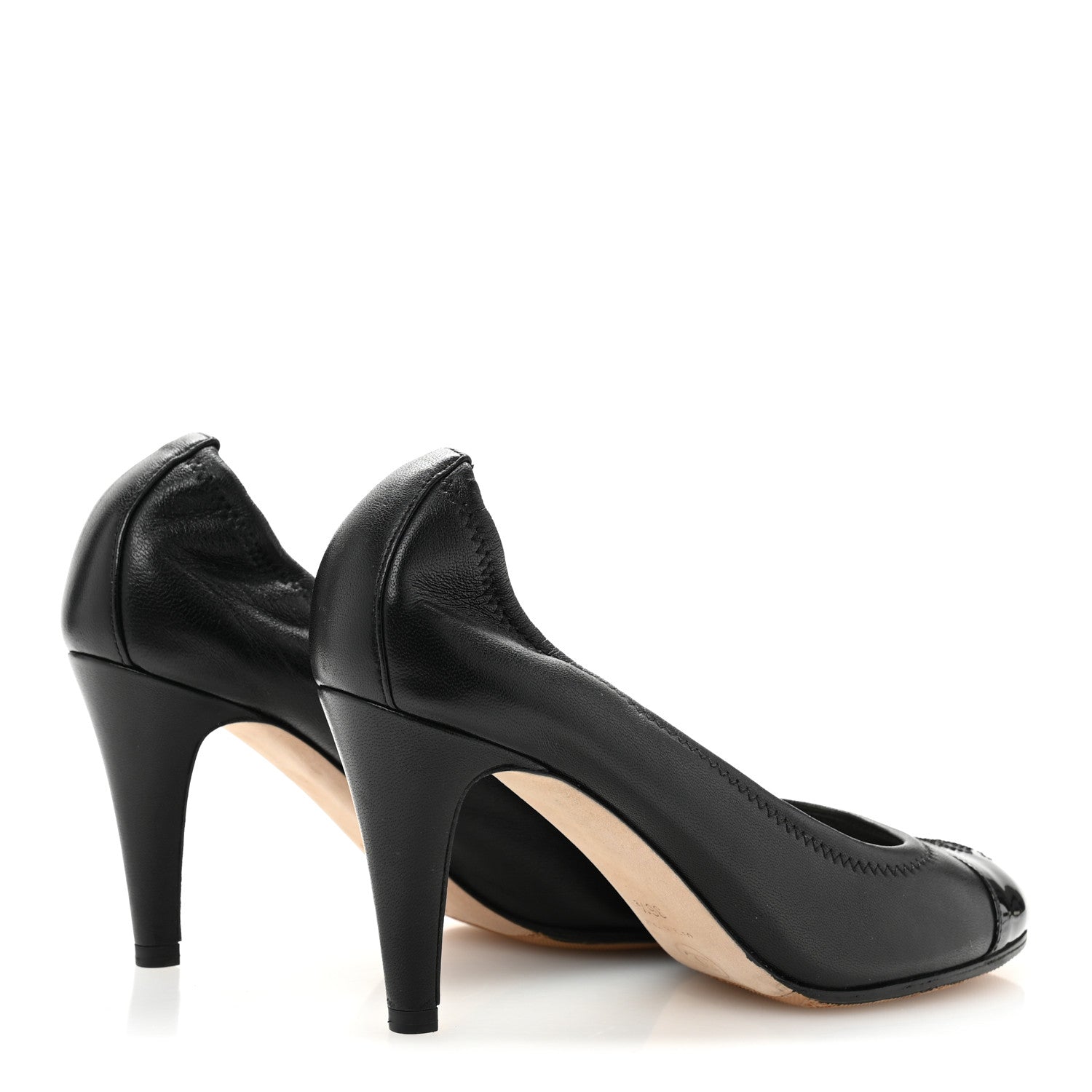 Chanel Lambskin Elastic Patent Cap Toe Pumps  36.5 Black 5 of 11