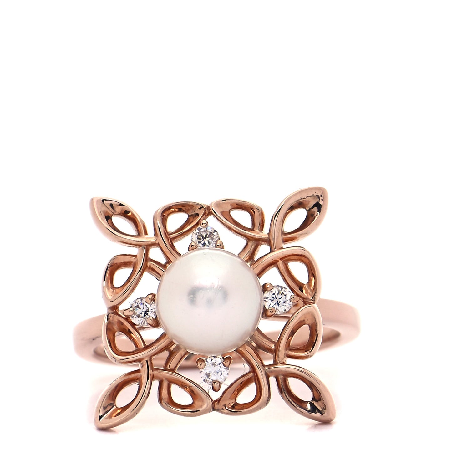 18K Rose Gold Diamond Akoya Pearl 7mm Filigree Ring 52 6