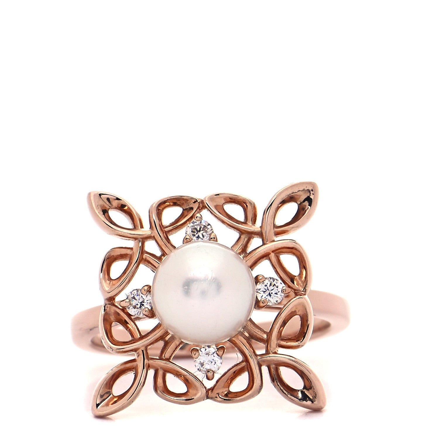 Mikimoto 18K Rose Gold Diamond Akoya Pearl 7mm Filigree Ring 52 6 1 of 6