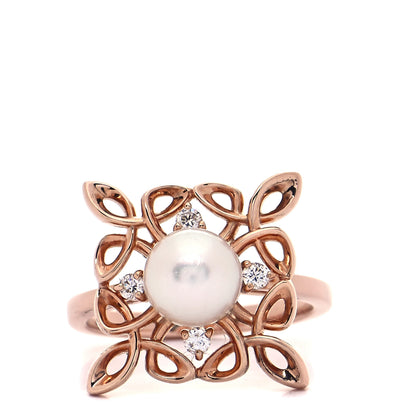 Mikimoto 18K Rose Gold Diamond Akoya Pearl 7mm Filigree Ring 52 6 1 of 6