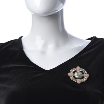 Chanel Crystal Pearl Enamel CC Brooch Gold Pink 2 of 5