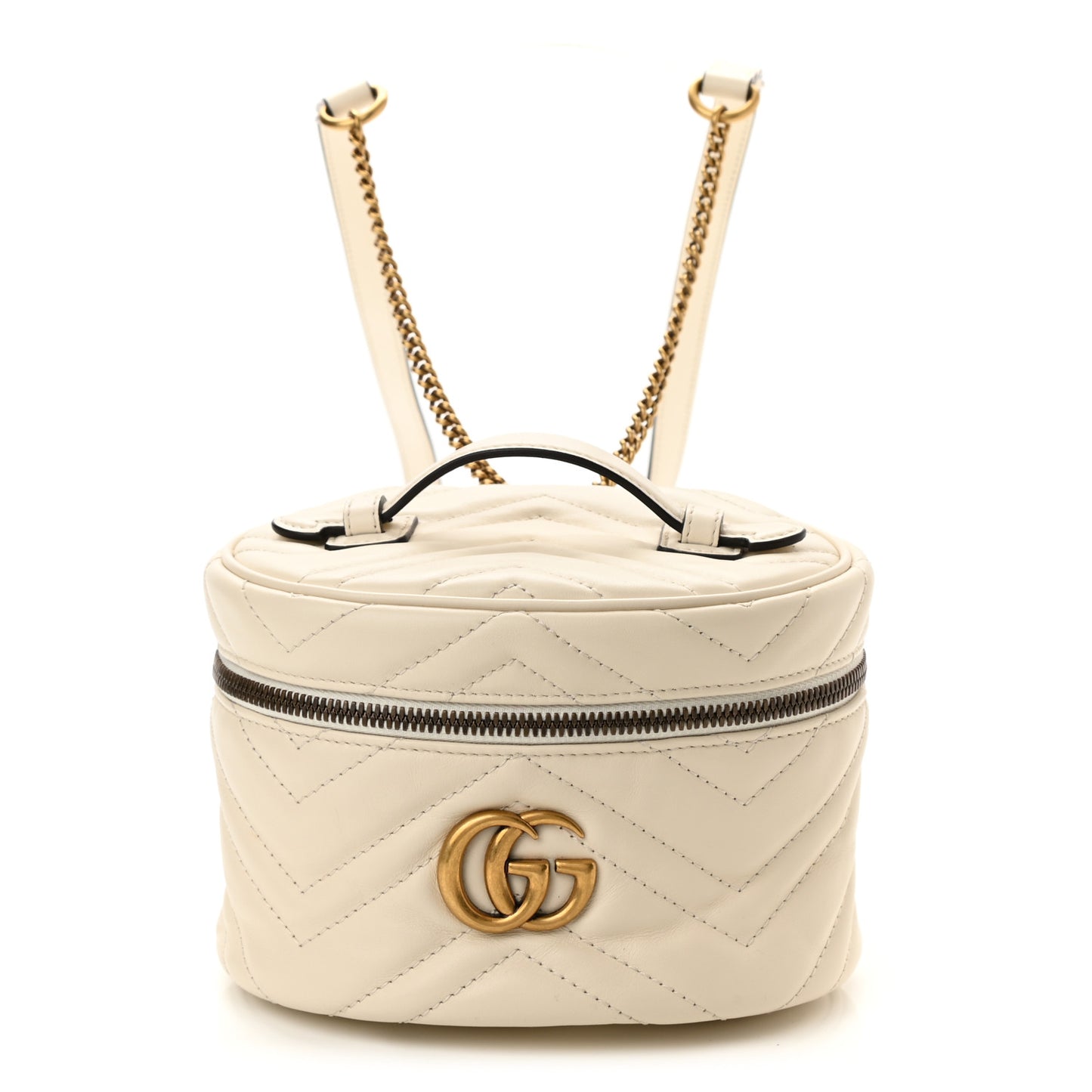 Calfskin Matelasse Mini GG Marmont Round Backpack White