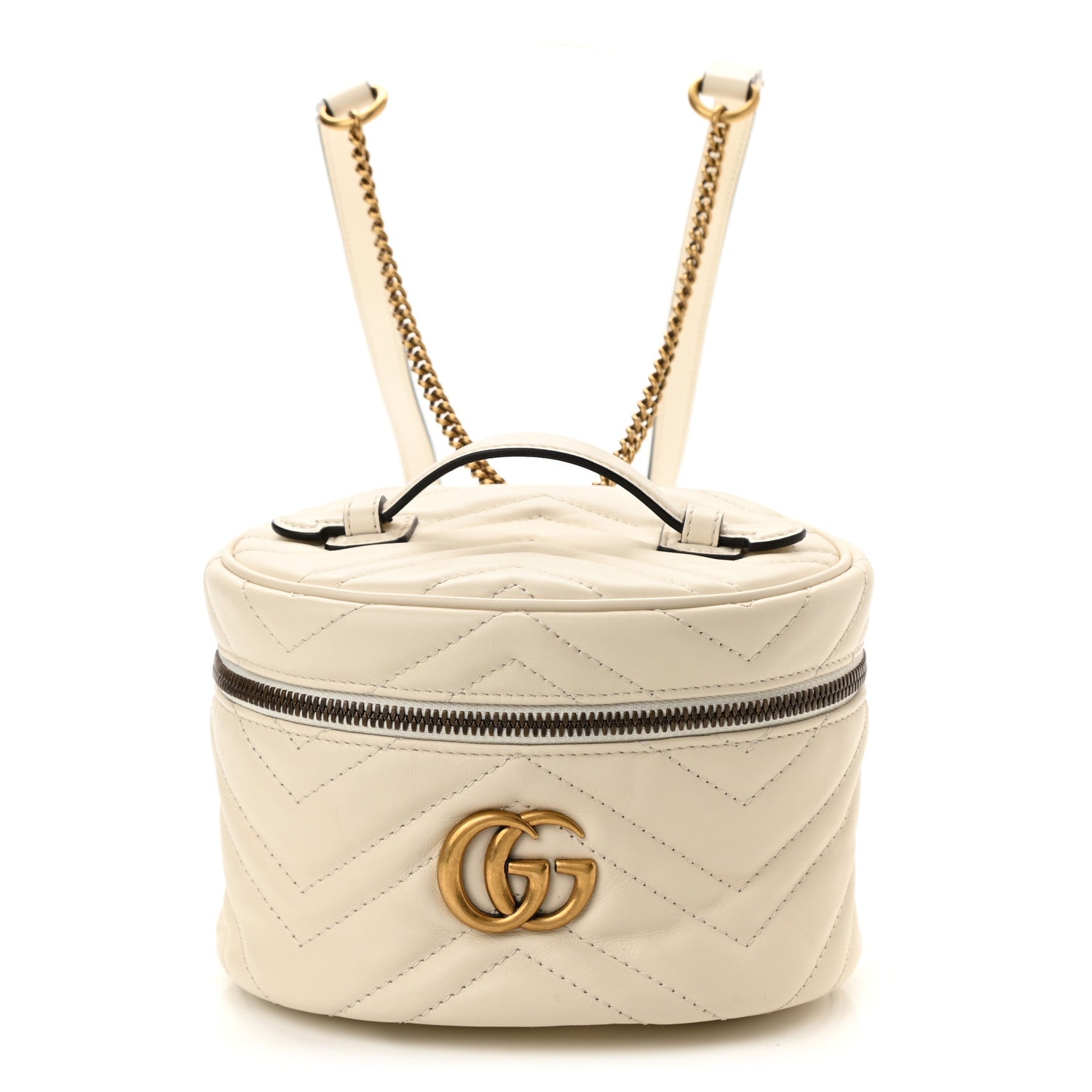 Gucci Calfskin Matelasse Mini GG Marmont Round Backpack White 1 of 8