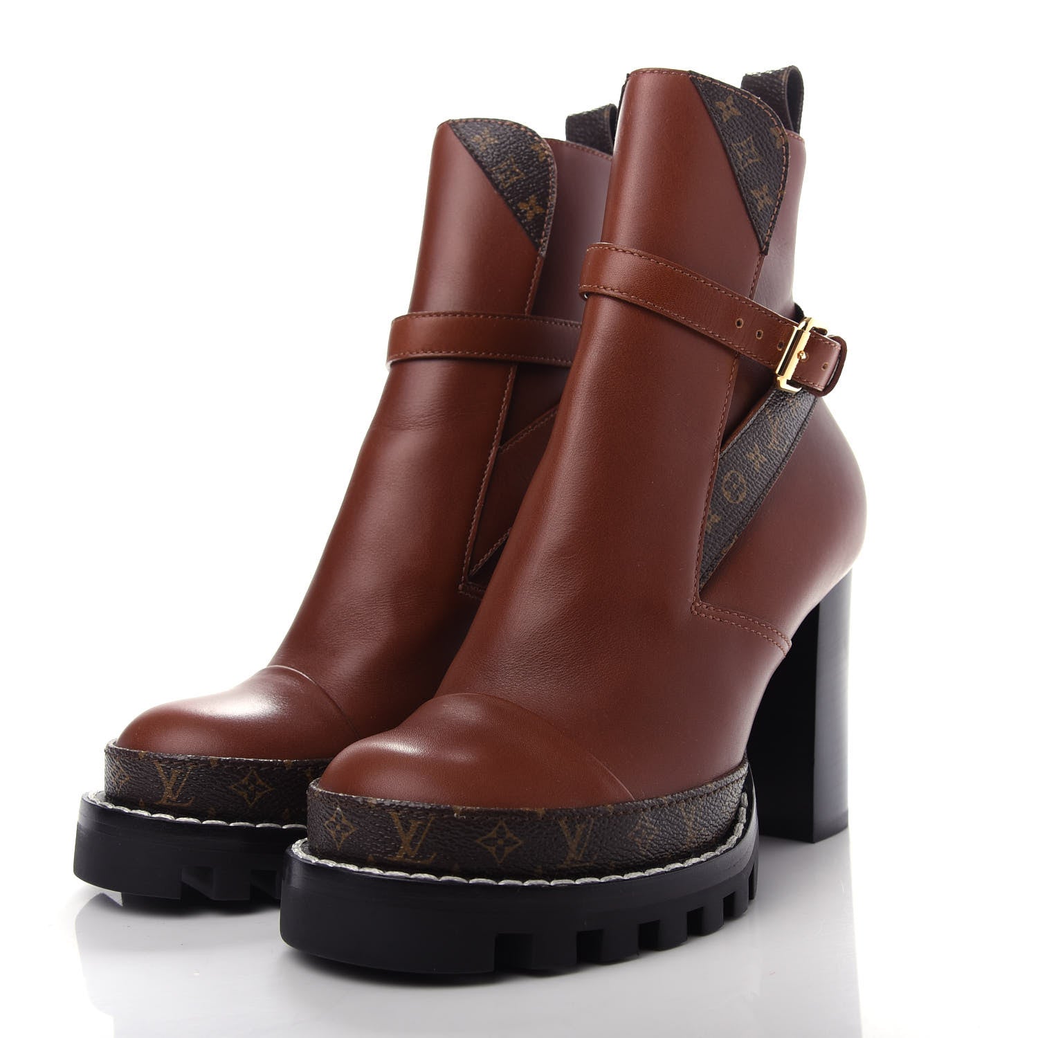 Louis Vuitton Calfskin Monogram Star Trail Ankle Boots 37 Cognac 3 of 10