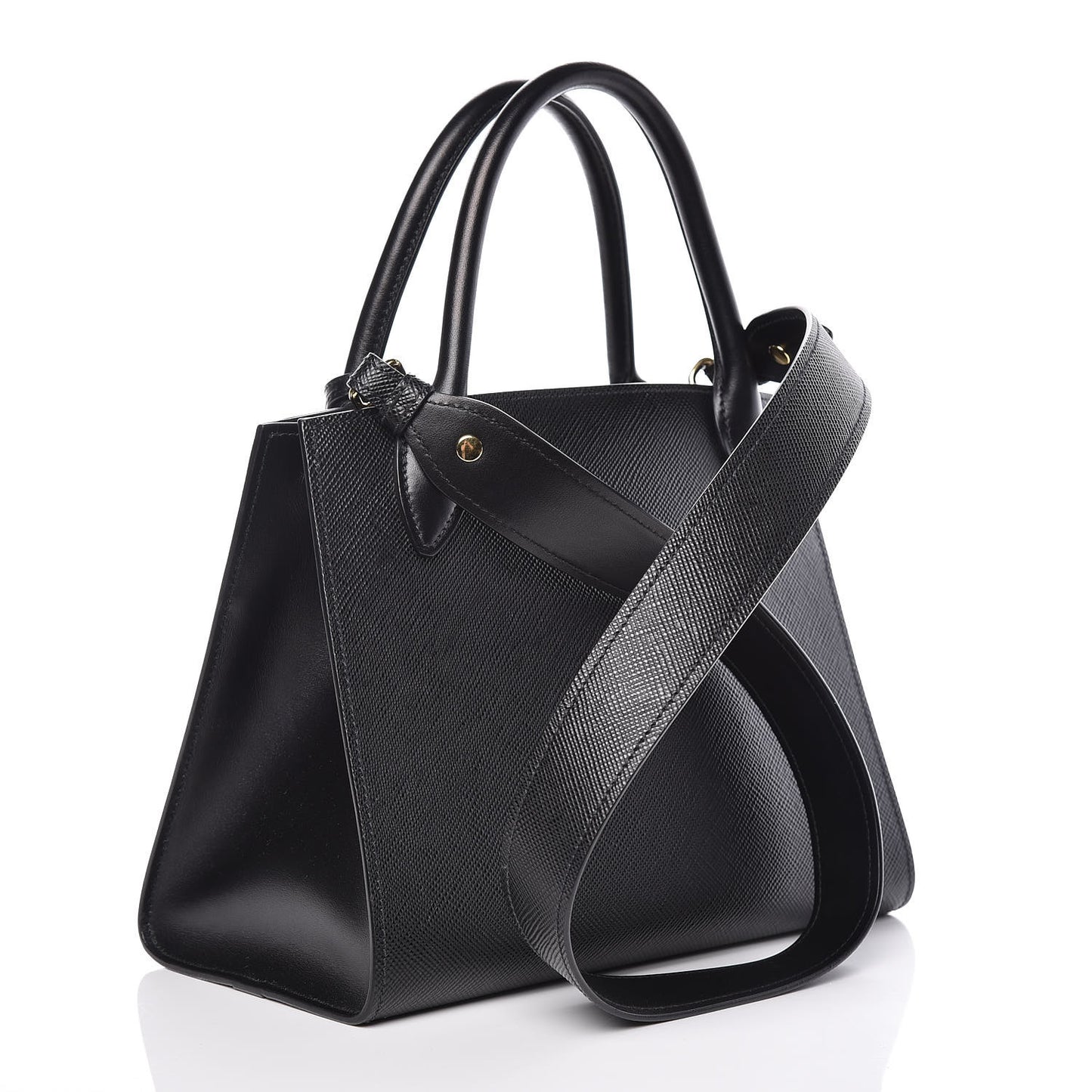 Saffiano Cuir Calfskin Small Monochrome Top Handle Tote Black