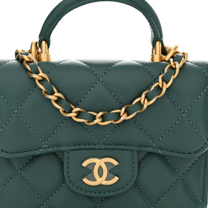 Chanel Lambskin Quilted Top Handle Flap Coin Purse With Chain Green 9 of 13