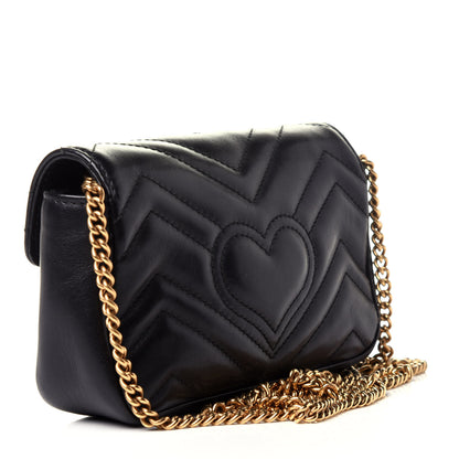 Gucci Calfskin Matelasse Super Mini GG Marmont Shoulder Bag Black 3 of 13