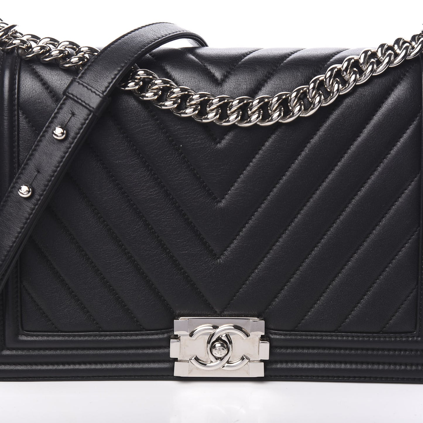 Calfskin Chevron Quilted New Medium Boy Flap Black