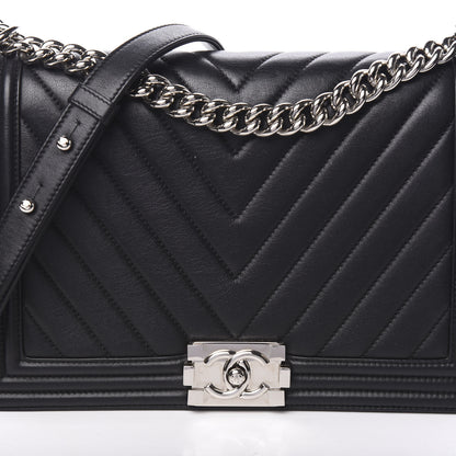 Chanel Calfskin Chevron Quilted New Medium Boy Flap Black 10 of 14