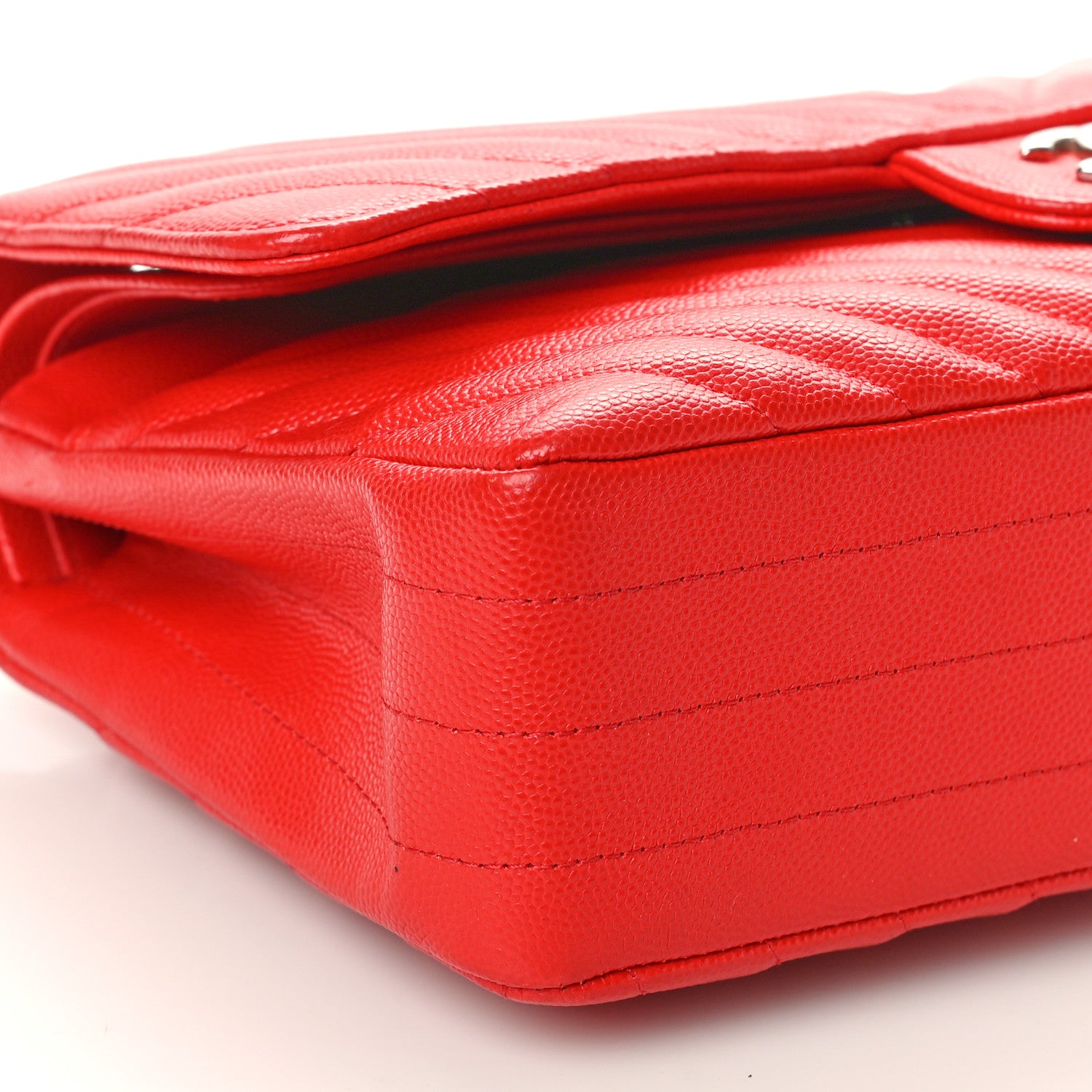 Chanel Caviar Chevron Quilted Medium Double Flap Red 9 of 10