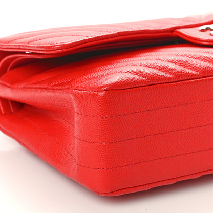 Chanel Caviar Chevron Quilted Medium Double Flap Red 9 of 10
