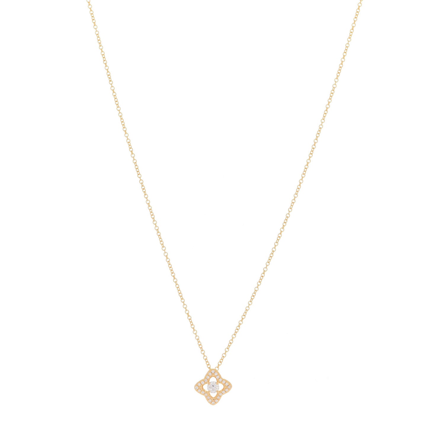 18K Yellow Gold Diamond Venetian Quatrefoil Pendant Necklace