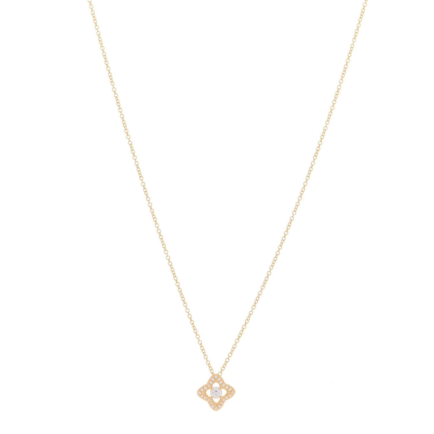 David Yurman 18K Yellow Gold Diamond Venetian Quatrefoil Pendant Necklace 1 of 5