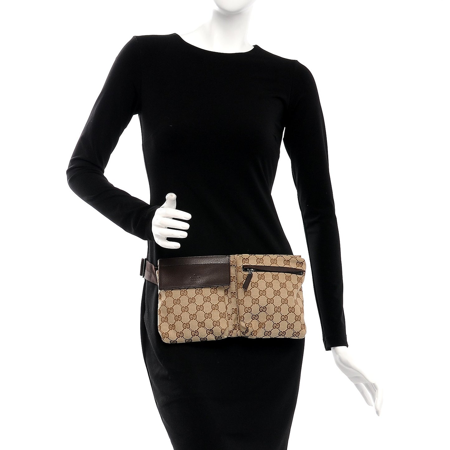 GG Monogram Double Pocket Belt Bag Dark Brown