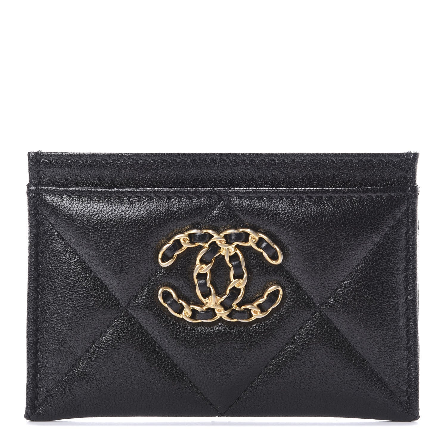 Chanel Shiny Goatskin Quilted Chanel 19 Card Holder Black 1 of 9