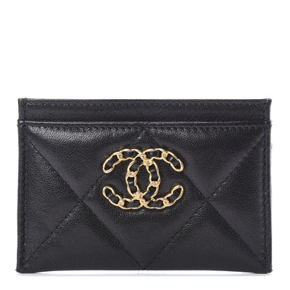 Chanel Shiny Goatskin Quilted Chanel 19 Card Holder Black 1 of 9