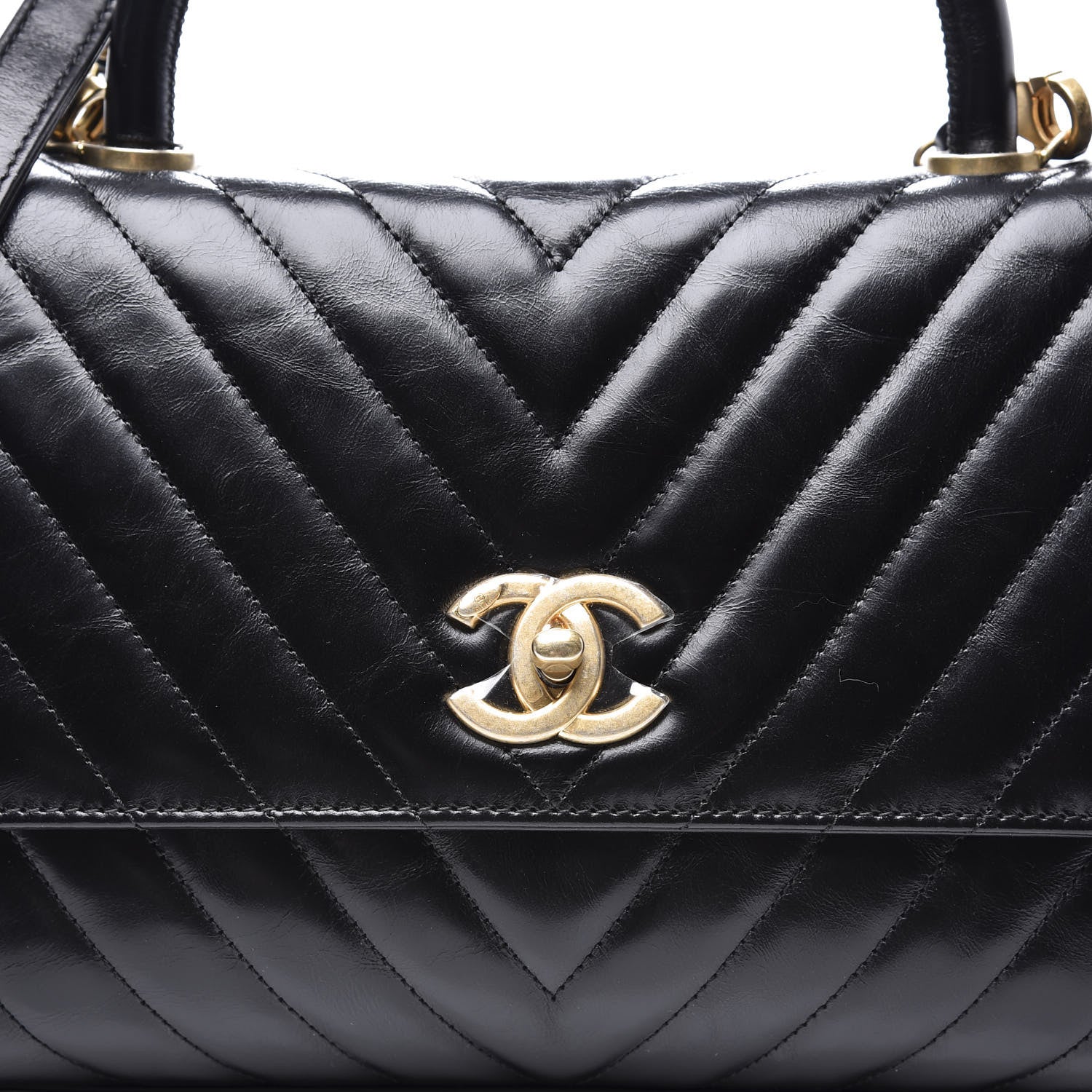 Chanel Calfskin Chevron Quilted Small Coco Handle Flap Black 11 of 11
