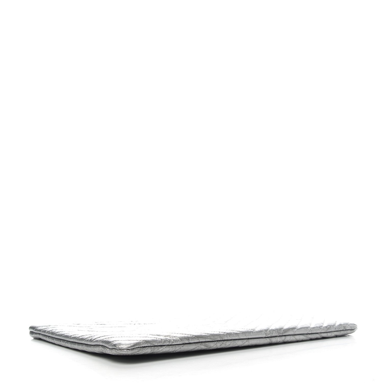 Chanel Metallic Crumpled Calfskin Chevron Quilted Medium Cosmetic Case Silver 4 of 7