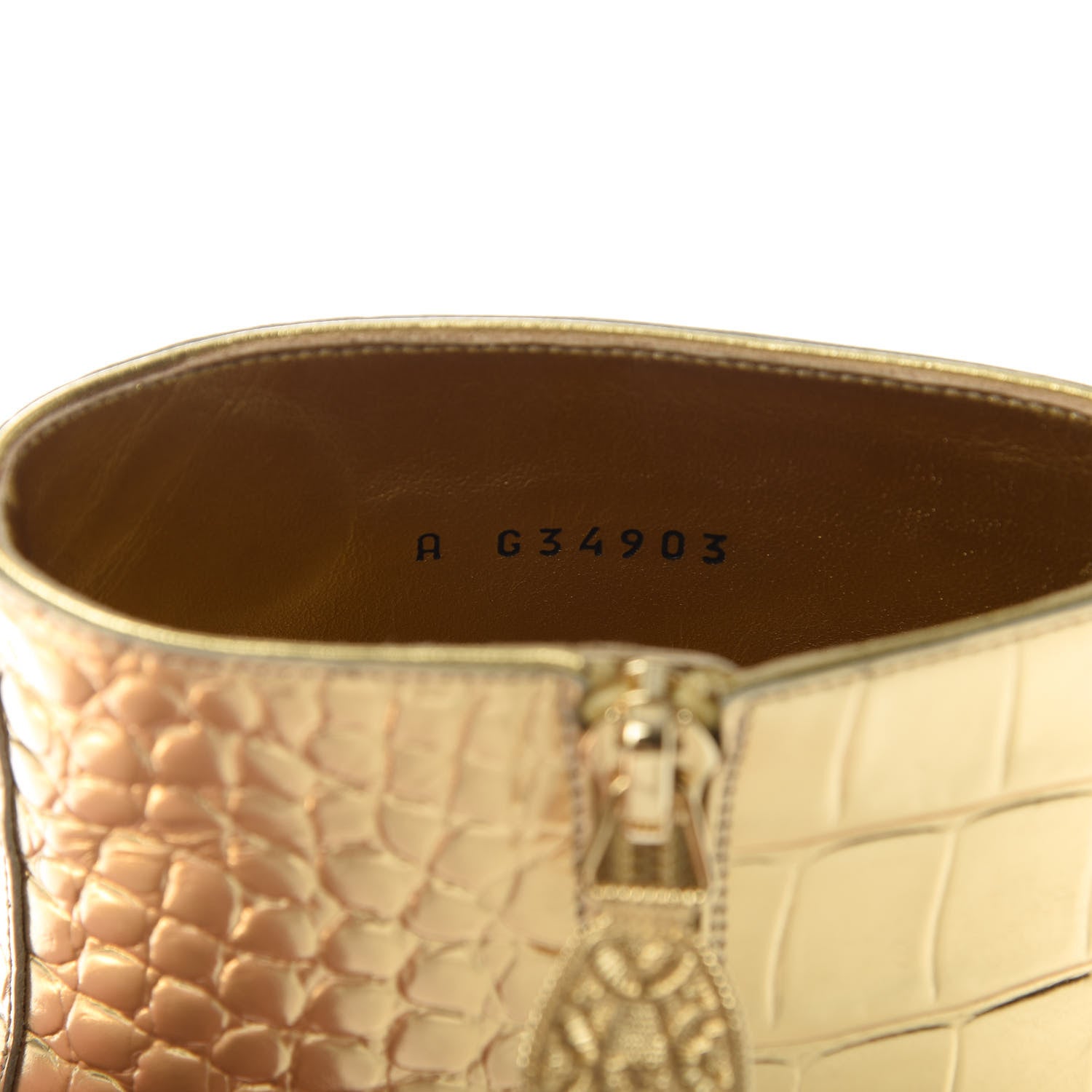 Chanel Calfskin Crocodile Embossed Cap Toe Ankle Boots 39 Gold 9 of 10