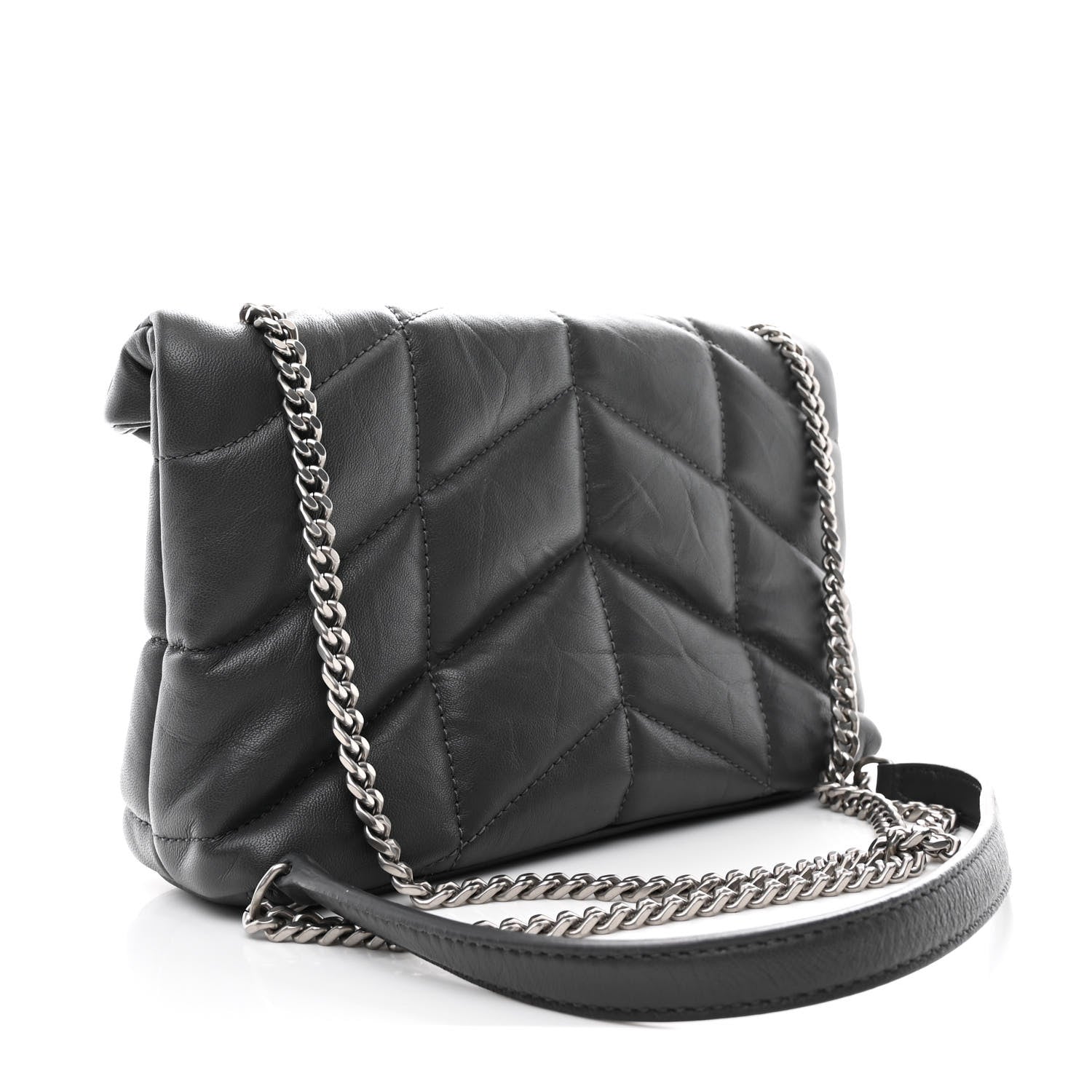 Saint Laurent Lambskin Quilted Toy Loulou Puffer Monogram Chain Satchel Storm 3 of 10