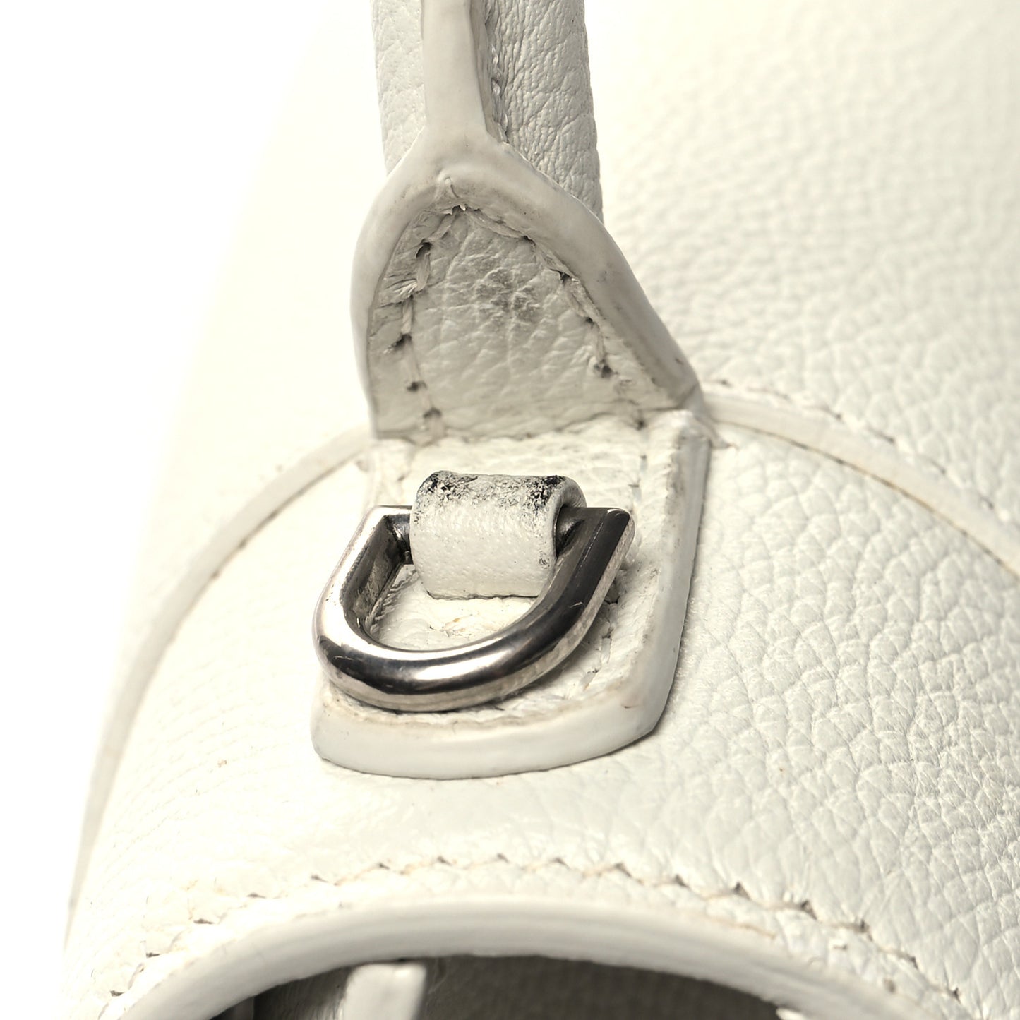 Grained Calfskin Small Hourglass Top Handle Bag White