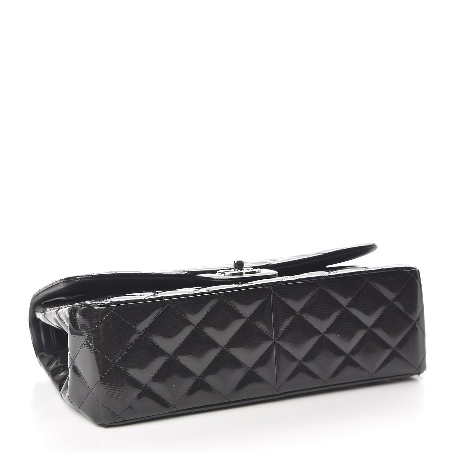 Striated Patent Quilted Jumbo Double Flap Black
