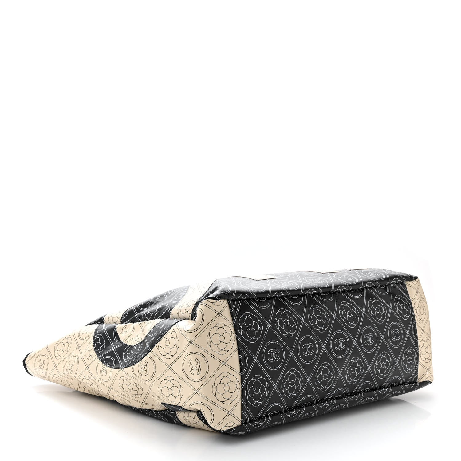 Chanel Coated Canvas Camellia Large Shopping Tote Black Beige 4 of 10