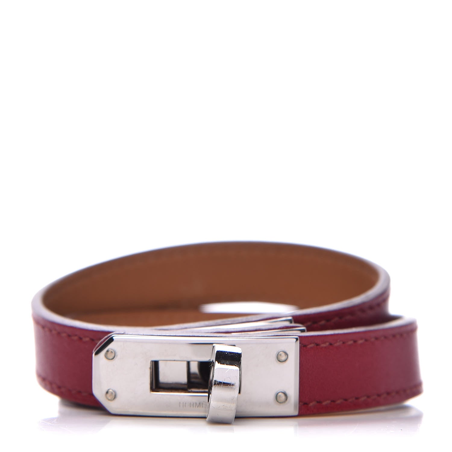 Hermes Tadelakt Kelly Double Tour Bracelet M Rubis 1 of 8