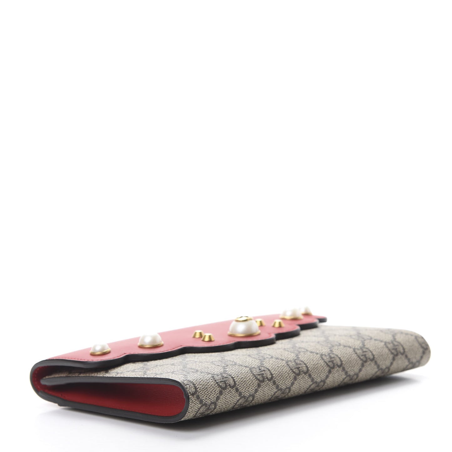GG Supreme Monogram Mini Peony Pearly Clutch Red
