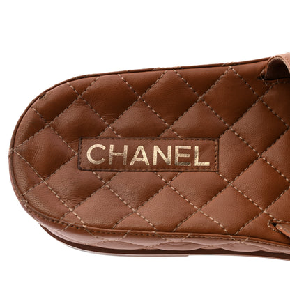 Chanel Lambskin Quilted CC Mules Sandals 38 Brown 6 of 11