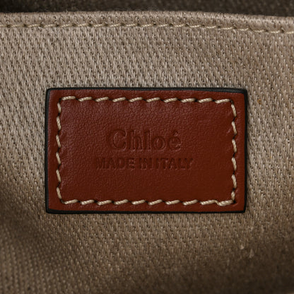 Chloe Cotton Calfskin Small Woody Ribbon Tote With Strap White Brown 6 of 11